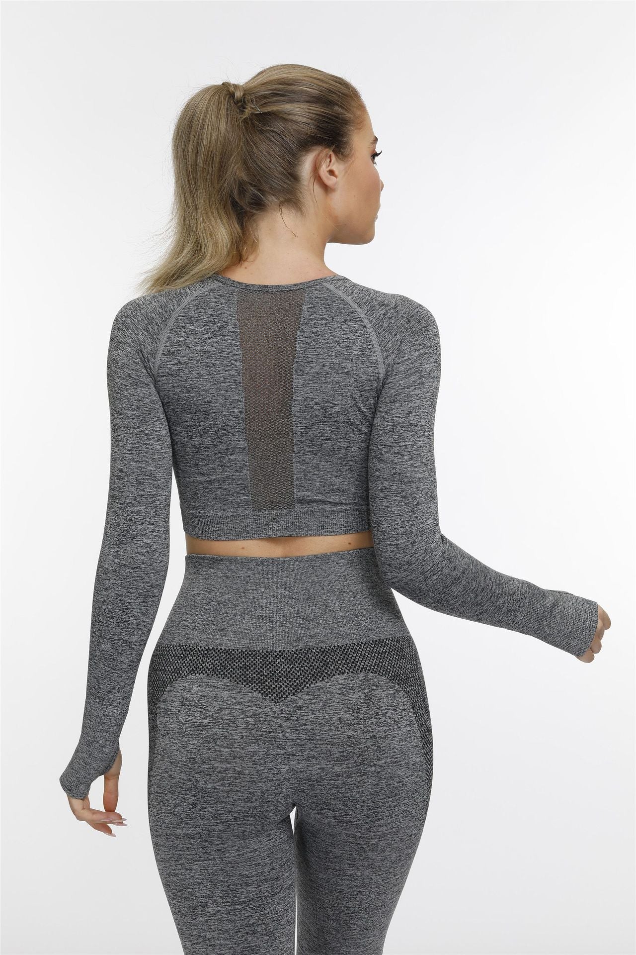 Curved Jacquard Back Hollow Seamless Long Sleeve Fitness Yoga Wear